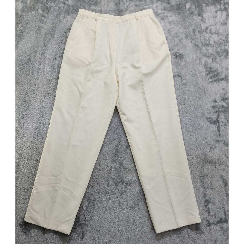 Vintage Sag Harbor Pants Womens 16 Ivory Pleated High Rise Trousers Stretch